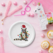 Assiettes En Carton Fantaisie Noël Raccoon Santa Hat Noël Lumières (Fête)