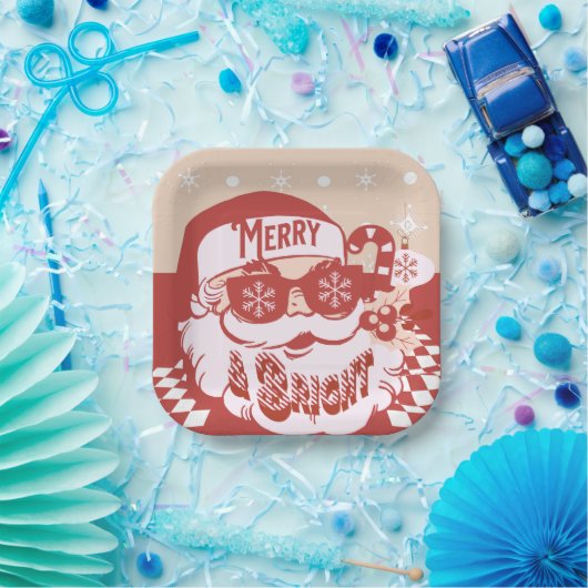 Assiettes En Carton Fantaisie Père Noël Retro Red Pink Christmas Party (Fête)