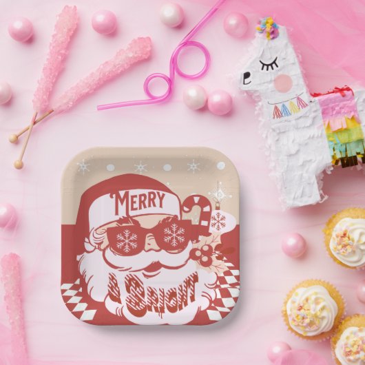 Assiettes En Carton Fantaisie Père Noël Retro Red Pink Christmas Party (Fête)