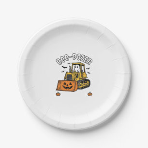 Assiettes En Carton Fantôme d'Halloween Boo Dozer Bulldozer Drôle_1
