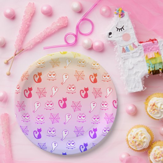 Assiettes En Carton Fantôme, toiles d'araignées et chats noirs arc-en- (Fête)