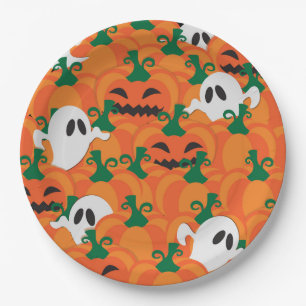 Assiettes En Carton Fantômes d'Halloween Patch de citrouille hantée