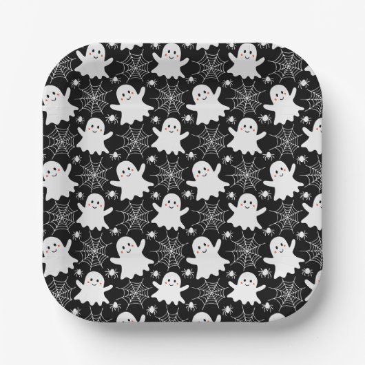 Assiettes En Carton Fantômes mignons | Araignées | Spider Webs Hallowe (Recto)