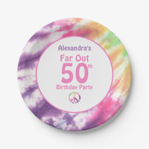 Assiettes En Carton Far Out 50th Super Tie Dye Birthday Name Party