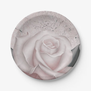 Assiettes En Carton Fard Rose Blanche Glam Moderne Mariage de Marbre F