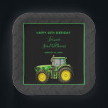 Assiettes En Carton Farmer's 40th Birthday Party<br><div class="desc">Fête d'anniversaire de l'agriculteur Napkins, avec une image imprimée d'un tracteur sur un arrière - plan noir, avec un cadre coloré assorti de vos détails de l'événement tous imprimés sur un arrière - plan à effet de pneu noir. Ce design convient à toute personne et à toute saison. Tout le...</div>