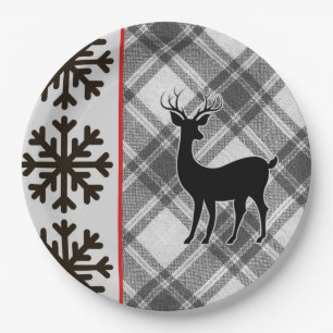 Assiettes En Carton Farmhouse Black White Buffalo Plaid Deuil Flake