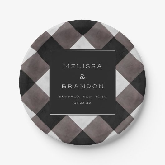 Assiettes En Carton Farmhouse Buffalo Plaid Check Dîner Mariage (Devant)
