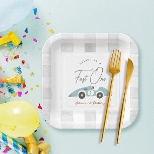 Assiettes En Carton Fast One Blue Race Car Boy 1er anniversaire