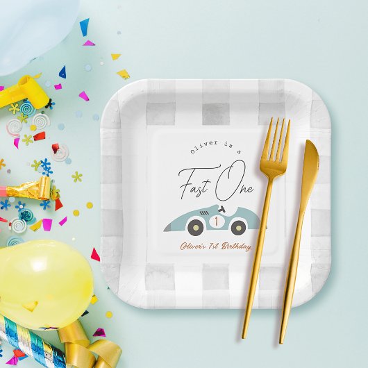 Assiettes En Carton Fast One Blue Race Car Boy 1er anniversaire