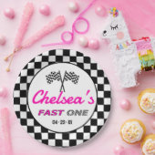 Assiettes En Carton Fast ONE | Pink Custom Black White Race Car Flags (Fête)
