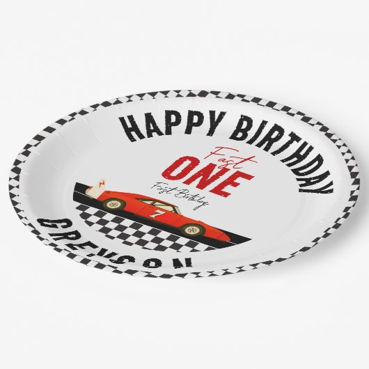 Assiettes En Carton Fast One Race Car Boy 1ère fête d'anniversaire (Angle)