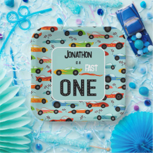Assiettes En Carton Fast ONE racecar thème 1er anniversaire fête