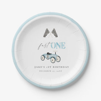 Assiettes En Carton Fast ONE Retro Car Ride On Plaques Papier Bleu