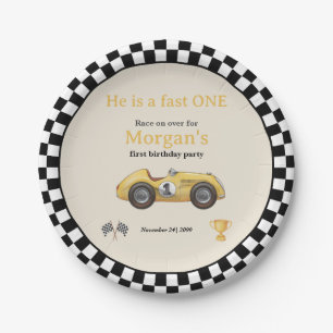 Assiettes En Carton Fast One Yellow Race Car Enfants Première fête d'a