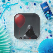 Assiettes En Carton Faucheuse Grim et ballon rouge (Fête)