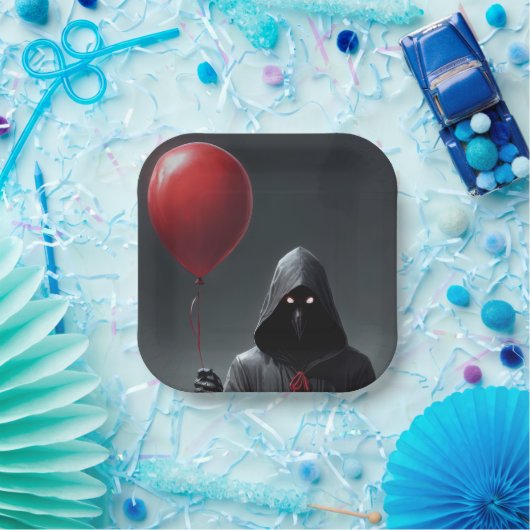 Assiettes En Carton Faucheuse Grim et ballon rouge (Fête)