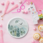 Assiettes En Carton Faucon de lune de plantes vertes de brume de forêt (Fête)