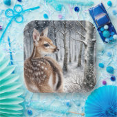 Assiettes En Carton Faune Blanche Dans La Forêt D'Hiver (Fête)
