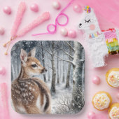 Assiettes En Carton Faune Blanche Dans La Forêt D'Hiver (Fête)