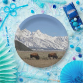 Assiettes En Carton Faune Monts Bison Photo Neige (Fête)