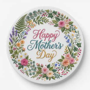 Assiettes En Carton Fausse Broderie Florale Joyeuse Fête des Mères