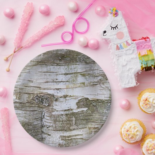 Assiettes En Carton Faux Birch Tree Bark Texture Look Motif (Fête)