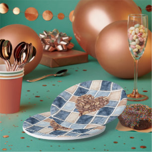 Assiettes En Carton Faux Bleu Crème de Denim Haricots de Café de Coeur