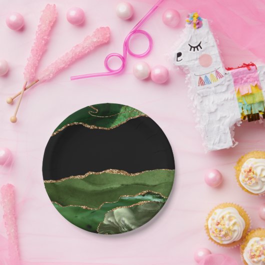 Assiettes En Carton Faux Emerald Green Marbré Agate contemporain (Fête)