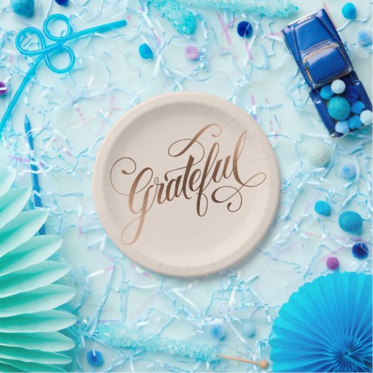 Assiettes En Carton Faux-foil Élégant Grateful Script pour Thanksgivin (Fête)