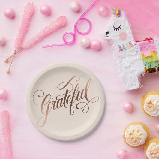 Assiettes En Carton Faux-foil Élégant Grateful Script pour Thanksgivin (Fête)