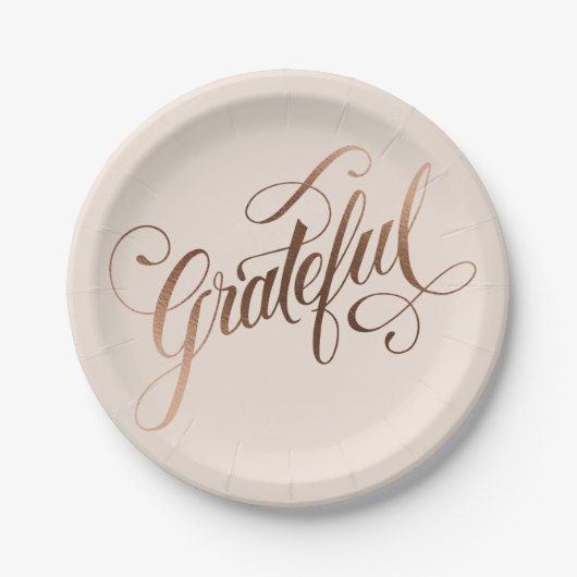 Assiettes En Carton Faux-foil Élégant Grateful Script pour Thanksgivin (Devant)