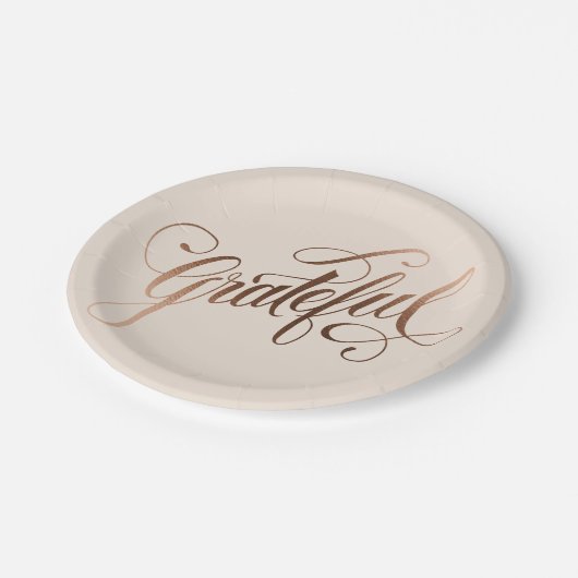 Assiettes En Carton Faux-foil Élégant Grateful Script pour Thanksgivin (Angle)