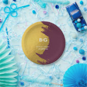 Assiettes En Carton Faux Gold Burgundy, Mariage Monogramme (Fête)