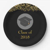 Assiettes En Carton Faux Gold Confetti & Graduation Cap Classe de 20xx (Devant)