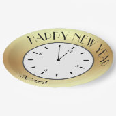 Assiettes En Carton Faux Gold Foil Horloge minuit Bonne année (Angle)