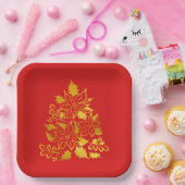 Assiettes En Carton Faux Gold Foil Poinsettias Christmas Trees (Fête)