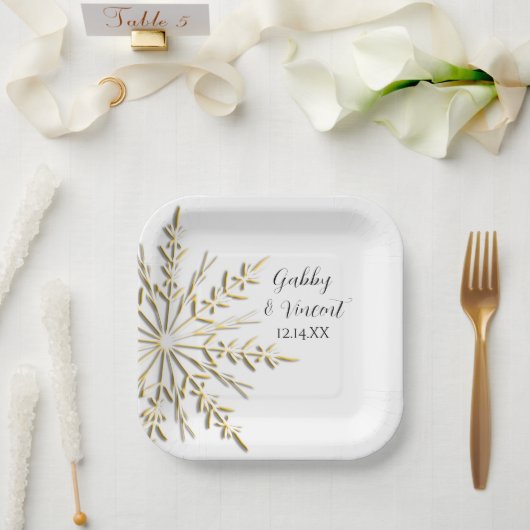 Assiettes En Carton Faux Gold Snowflake Mariage d'hiver (Mariage)