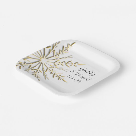 Assiettes En Carton Faux Gold Snowflake Mariage d'hiver (Angulaire)