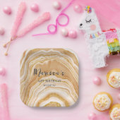 Assiettes En Carton Faux Golden Agate 21e anniversaire (Fête)