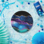 Assiettes En Carton Faux Marbré Agate Pierre Galaxy brillant brillant (Fête)