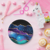 Assiettes En Carton Faux Marbré Agate Pierre Galaxy brillant brillant (Fête)