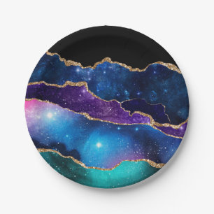 Assiettes En Carton Faux Marbré Agate Pierre Galaxy brillant brillant