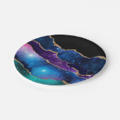 Assiettes En Carton Faux Marbré Agate Pierre Galaxy brillant brillant (Angle)