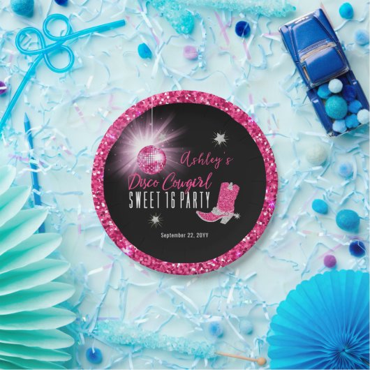 Assiettes En Carton Faux Parties scintillant Disco Rose Cowgirl Sweet (Fête)