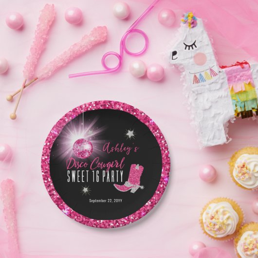 Assiettes En Carton Faux Parties scintillant Disco Rose Cowgirl Sweet (Fête)