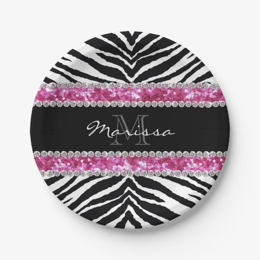 Assiettes En Carton Faux Parties scintillant monogramme Bling Rhinesto (Devant)