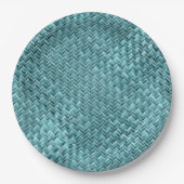 Assiettes En Carton Faux Rattan Turquoise Turquoise Zigzag Motif (Devant)