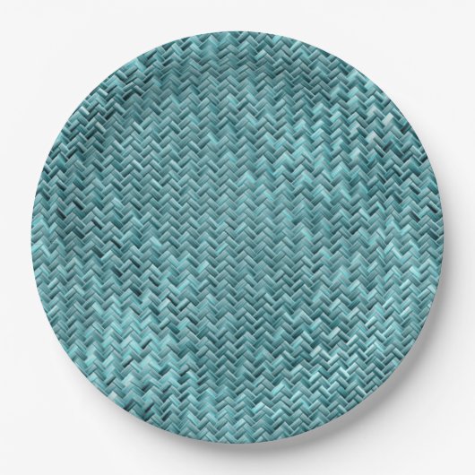 Assiettes En Carton Faux Rattan Turquoise Turquoise Zigzag Motif (Devant)