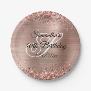Assiettes En Carton Faux rose gold pailleté et aluminium anniversaire 